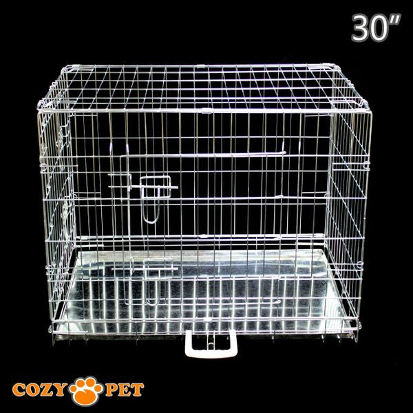 30" Cozy Pet Dog Cage in Silver (Zinc Coated) with Metal Tray - DC30S