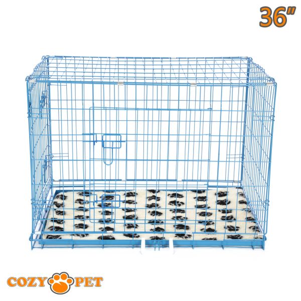 Dog Cage 36" in Blue by Cozy Pet with Taylored Vet Bedding and Metal Tray - DC36BL + VB36C