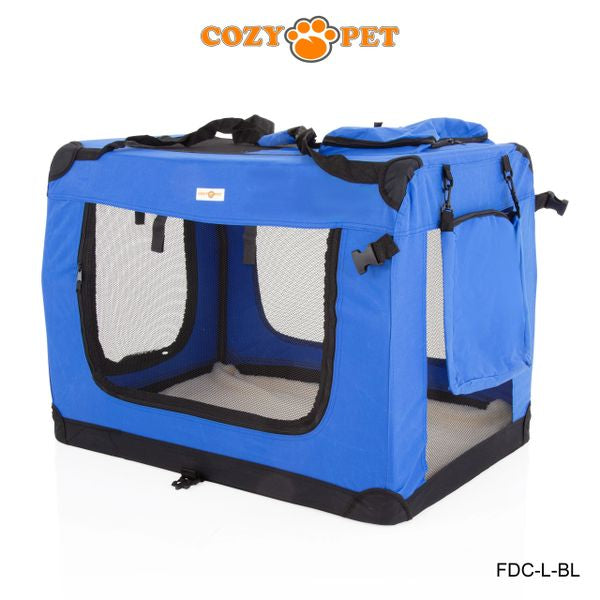 Fabric Dog Crate 82cm Blue by Cozy Pet Puppy Carrier Cat Travel Cage Rabbit Model: FDC-L-BL