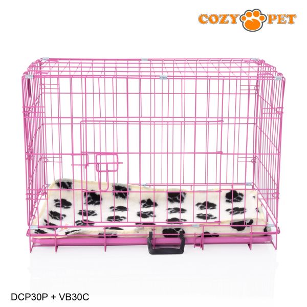 30" Cozy Pet Dog Cage in Pink with ABS Tray and Vet Bed - DCP30P + VB30C