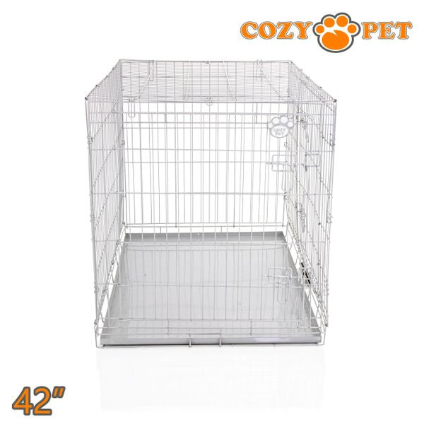 42" Cozy Pet Dog Cage in Light Grey with Metal Tray - DC42G