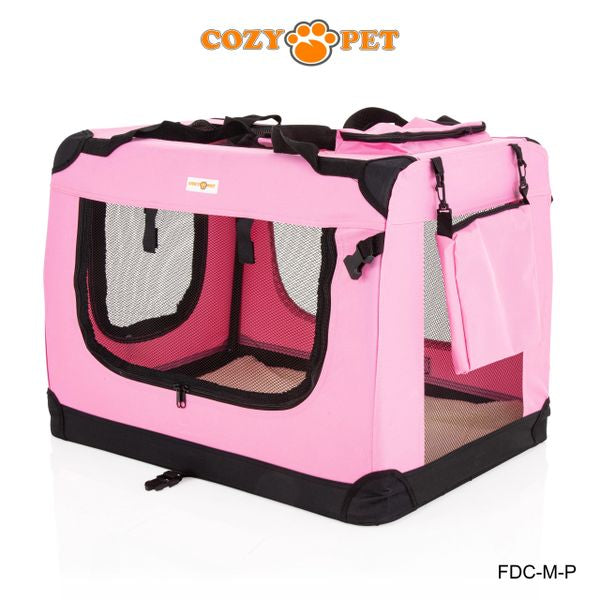 Fabric Dog Crate 70cm Pink by Cozy Pet Puppy Carrier Cat Travel Cage Rabbit Model: FDC-M-P