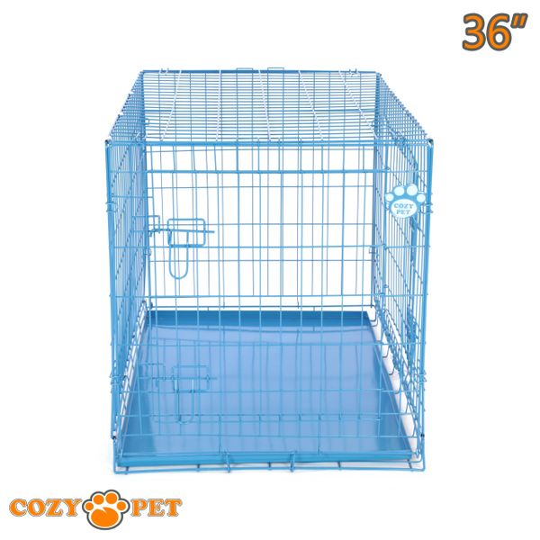 36" Cozy Pet Dog Cage in Blue with Metal Tray - DC36BL