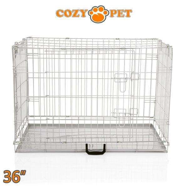 36" Cozy Pet Dog Cage in Light Grey with Metal Tray - DC36G