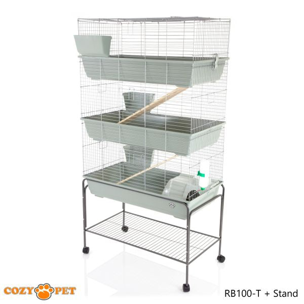 Rabbit Guinea Pig Indoor Cage 3-Tier with Stand by Cozy Pet 100cm for Rat, Chinchilla, Small Animals Hutch Model: RB100-T + RB100-ST