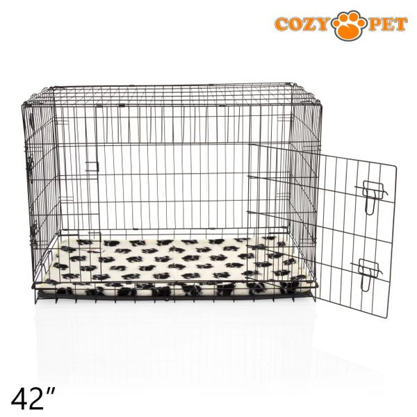 42" Cozy Pet Dog Cage in Black with ABS Tray and Tailored Vet Bed - DCP42B + VB42C