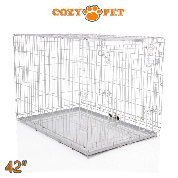 42" Cozy Pet Dog Cage in Light Grey with Metal Tray - DC42G