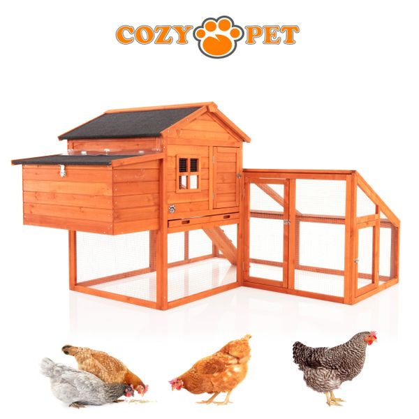 Chicken Coop, New L Size with Run Extension, by Cozy Pet, Hen House Poultry Rabbit Hutch Model CC01L-N + Ext