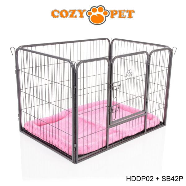 Heavy Duty Playpen with ABS Tray 70cm Tall and Pink Faux Sheepskin Bed by Cozy Pet Model HDDP02 + SB42P