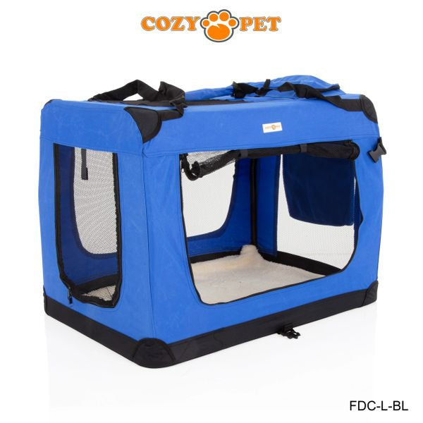 Fabric Dog Crate 82cm Blue by Cozy Pet Puppy Carrier Cat Travel Cage Rabbit Model: FDC-L-BL - RET - Customer Return 30% Discount.