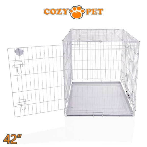 42" Cozy Pet Dog Cage in Light Grey with Metal Tray - DC42G