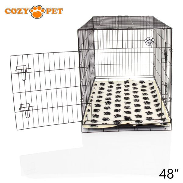 48" Cozy Pet Dog Cage in Black with ABS Tray and Tailored Vet Bed - DCP48B + VB48C