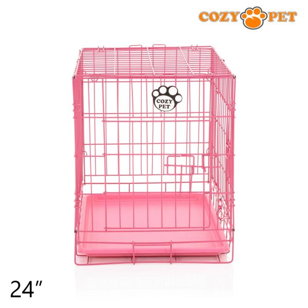 24" Cozy Pet Dog Cage in Pink with ABS Tray - DCP24P