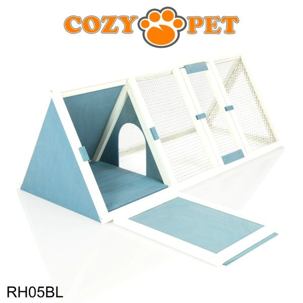 Rabbit Hutch with Run by Cozy Pet Triangular, Tortoise Run, Guinea Pig Hutch - Blue - RH05BL