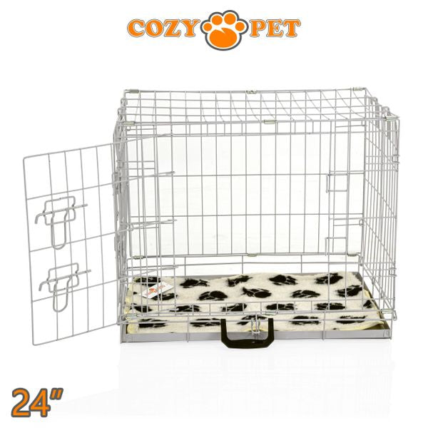 24" Cozy Pet Dog Cage in Light Grey with Taylored Vet Bedding and Metal Tray - DC24G + VB24C