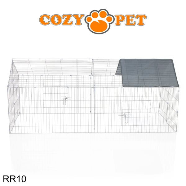 Rabbit Run with Pitched Roof and Sunshade Rectangular 1.8m Long by Cozy Pet Model RR10