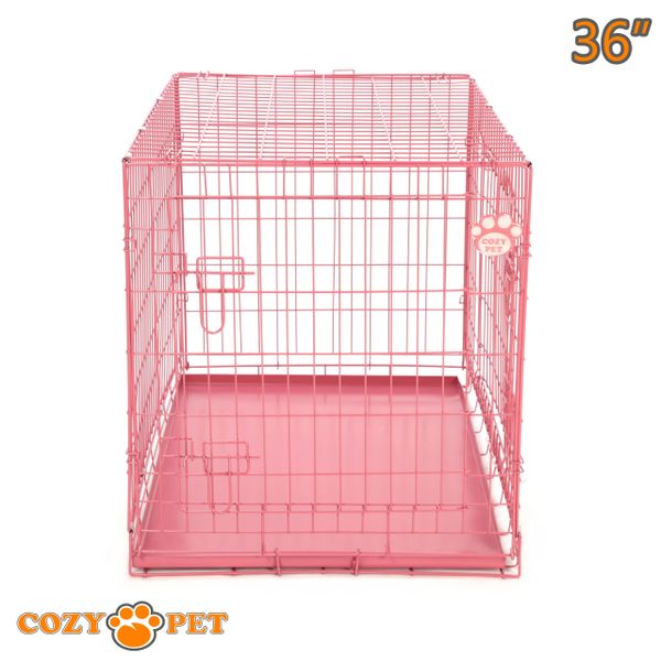 36" Cozy Pet Dog Cage in Pink with Metal Tray - DC36P