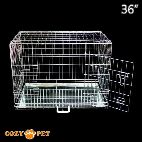 36" Cozy Pet Dog Cage in Silver (Zinc Coated) and Metal Tray - DC36S