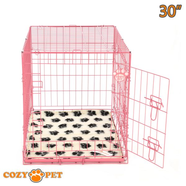 30" Cozy Pet Dog Cage in Pink with Tailored Vet Bedding and Metal Tray - DC30P + VB30C