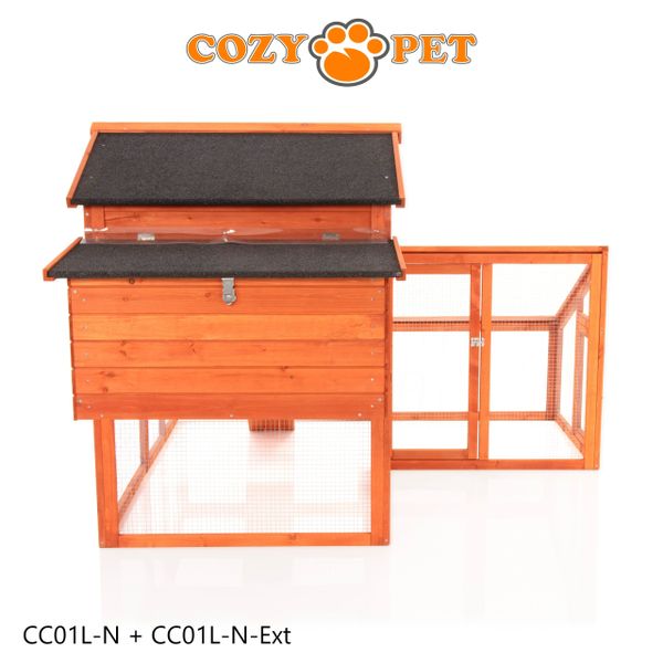 Chicken Coop, New L Size with Run Extension, by Cozy Pet, Hen House Poultry Rabbit Hutch Model CC01L-N + Ext