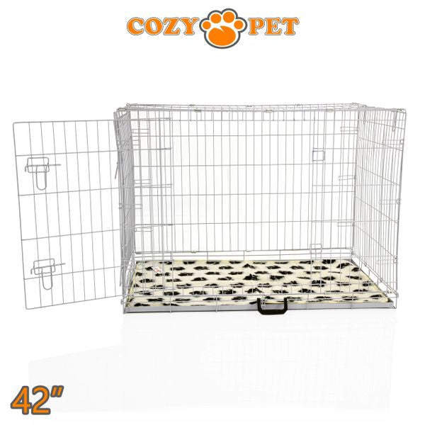 42" Cozy Pet Dog Cage in Light Grey with Taylored Vet Bedding and Metal Tray - DC42G + VB42C