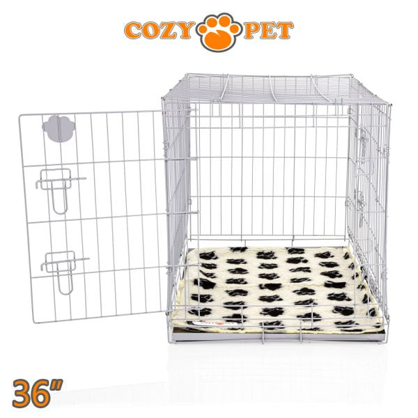 36" Cozy Pet Dog Cage in Light Grey with Taylored Vet Bedding and Metal Tray - DC36G + VB36C