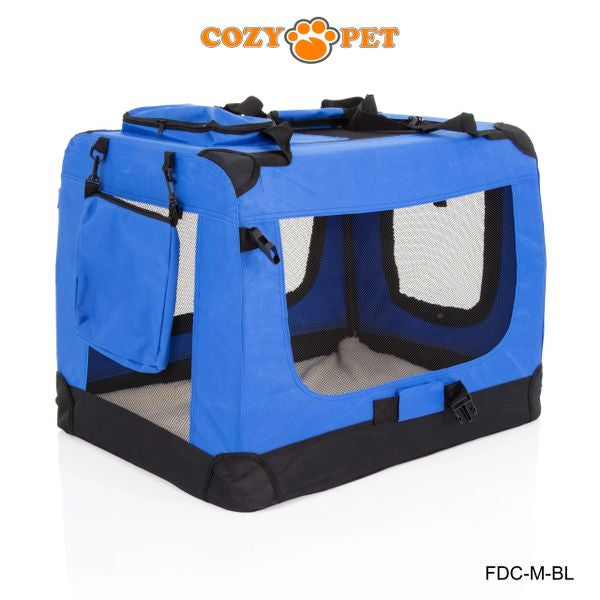 Fabric Dog Crate 70cm Blue by Cozy Pet Puppy Carrier Cat Travel Cage Rabbit Model: FDC-M-BL - RET - Customer Return 30% Discount.