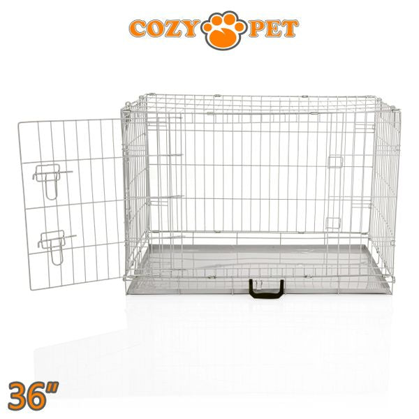 36" Cozy Pet Dog Cage in Light Grey with Metal Tray - DC36G