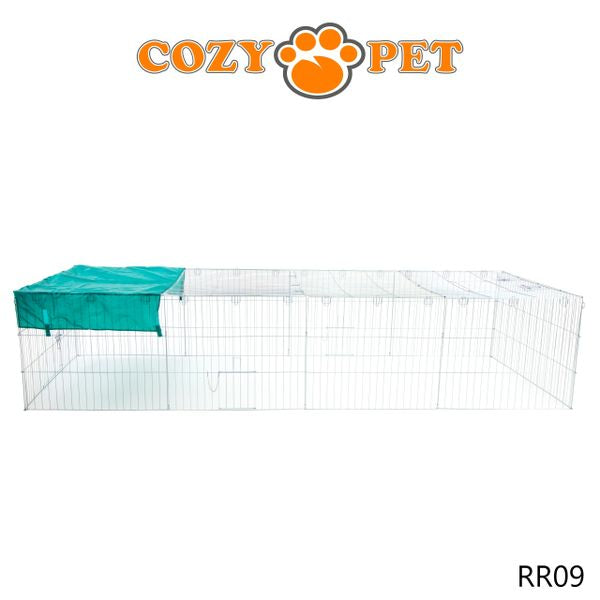 Rabbit Run 2.85m Long with Roof and Sunshade Galvanised Rectangular by Cozy Pet Model RR09