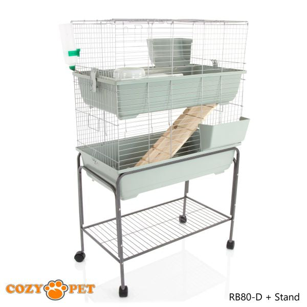 Rabbit Guinea Pig Indoor Cage 2-Tier with Stand by Cozy Pet 80cm for Rat, Chinchilla, Small Animals Hutch Model: RB80-D + RB80-ST