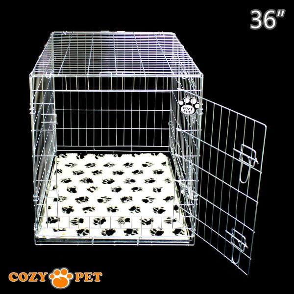 36" Cozy Pet Dog Cage in Silver (Zinc Coated) with Tailored Vet Bedding and Metal Tray - DC36S