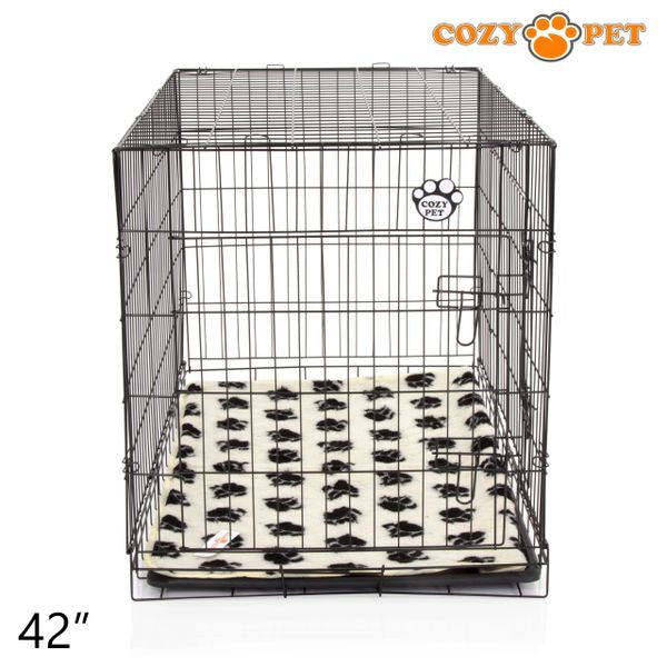 42" Cozy Pet Dog Cage in Black with ABS Tray and Tailored Vet Bed - DCP42B + VB42C