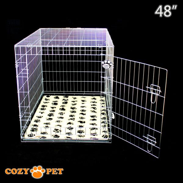 48" Cozy Pet Dog Cage in Silver (Zinc Coated) with Tailored Vet Bed and Metal Tray - DC48S