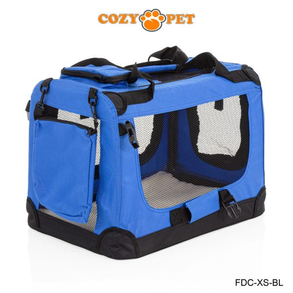 Fabric Dog Crate 50cm Blue by Cozy Pet Puppy Carrier Cat Travel Cage Rabbit Model: FDC-XS-BL