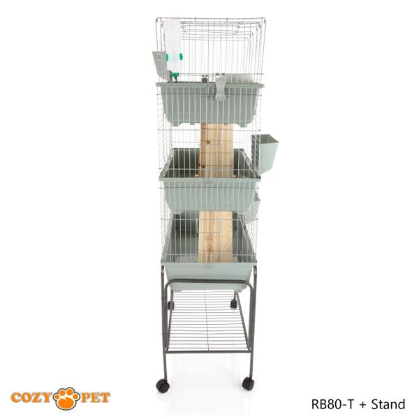 Rabbit Guinea Pig Indoor Cage 3-Tier with Stand by Cozy Pet 80cm for Rat, Chinchilla, Small Animals Hutch Model: RB80-T + RB80-ST