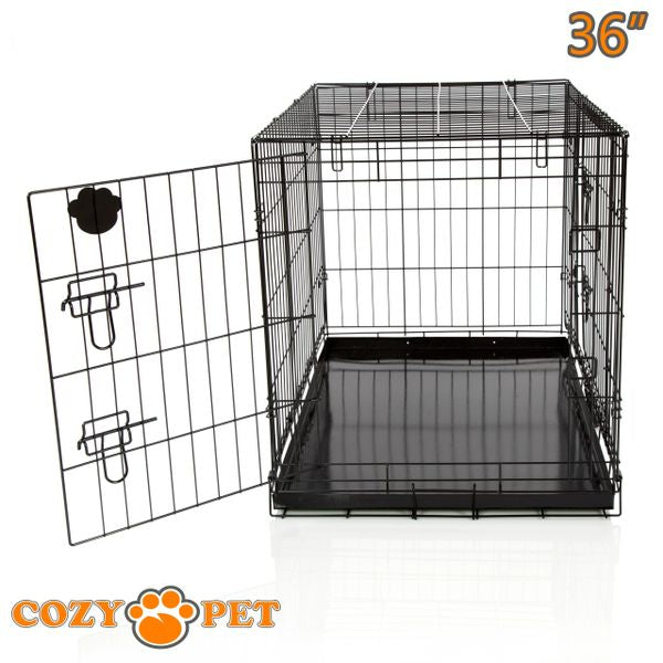 36" Cozy Pet Dog Cage in Black with metal Tray- DC36B