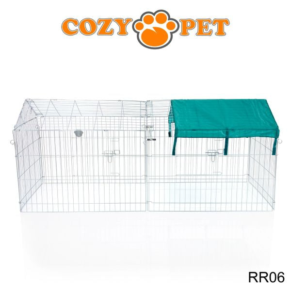 Rabbit Run with Pitched Roof and Sunshade Galvanised Rectangular 1.8m Long by Cozy Pet Model RR06 - Customer Return 35% Discount.