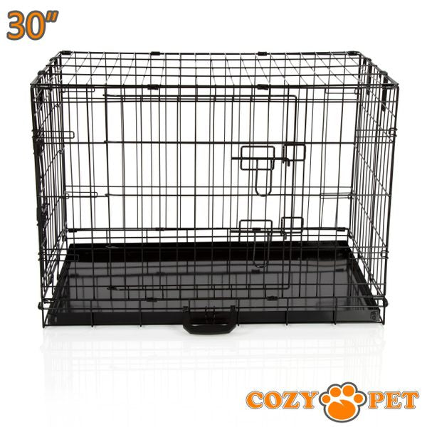 30" Cozy Pet Dog Cage in Black with Metal Tray - DC30B