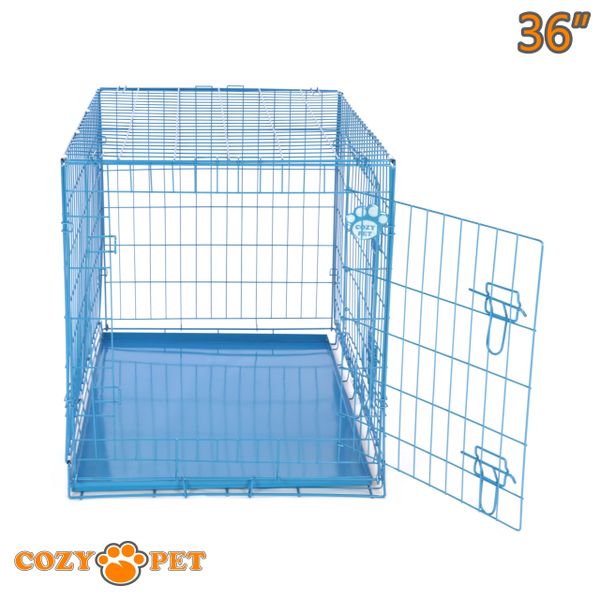 36" Cozy Pet Dog Cage in Blue with Metal Tray - DC36BL