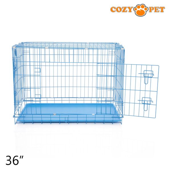 36" Cozy Pet Dog Cage in Blue with ABS Tray - DCP36BL