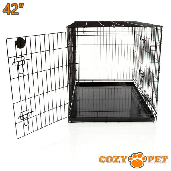 42" Cozy Pet Dog Cage in Black with Metal Tray - DC42B