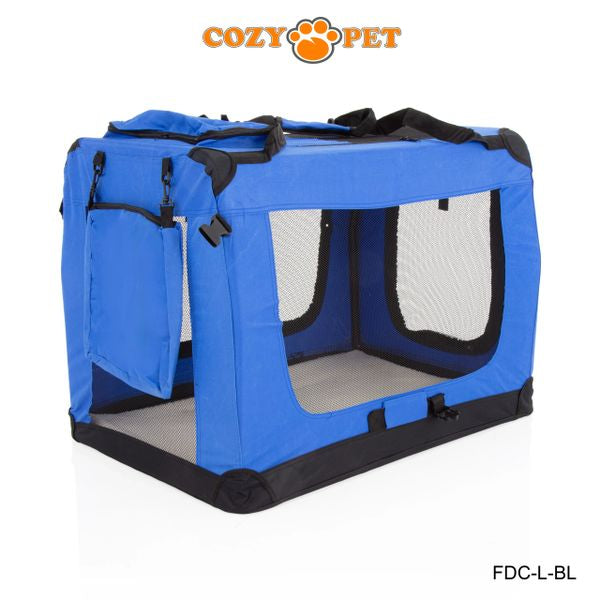 Fabric Dog Crate 82cm Blue by Cozy Pet Puppy Carrier Cat Travel Cage Rabbit Model: FDC-L-BL - RET - Customer Return 30% Discount.