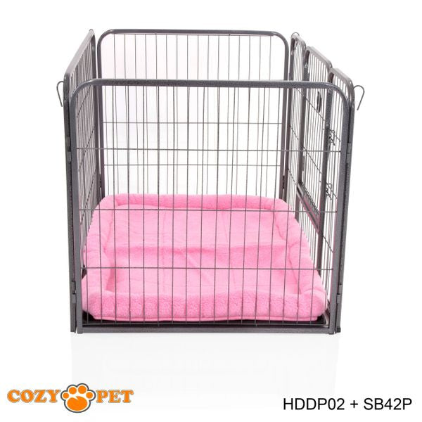 Heavy Duty Playpen with ABS Tray 70cm Tall and Pink Faux Sheepskin Bed by Cozy Pet Model HDDP02 + SB42P