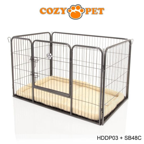 Heavy Duty Playpen with ABS Tray 75.5cm Tall and Cream Faux Sheepskin Bed by Cozy Pet Model HDDP03 + SB48C