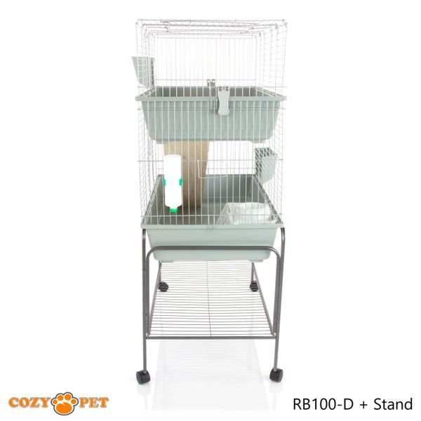 Rabbit Guinea Pig Indoor Cage 2-Tier with Stand by Cozy Pet 100cm for Rat, Chinchilla, Small Animals Hutch Model: RB100-D + RB100-ST