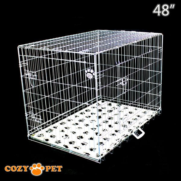 48" Cozy Pet Dog Cage in Silver (Zinc Coated) with Tailored Vet Bed and Metal Tray - DC48S