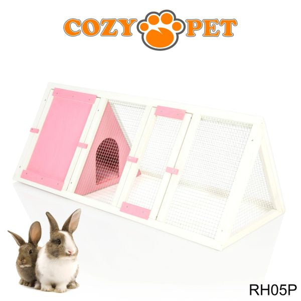 Rabbit Hutch with Run by Cozy Pet Triangular, Tortoise Run, Guinea Pig Hutch - Pink - RH05P