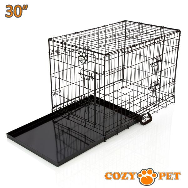 30" Cozy Pet Dog Cage in Black with Metal Tray - DC30B