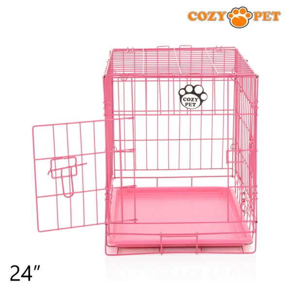 24" Cozy Pet Dog Cage in Pink with ABS Tray - DCP24P