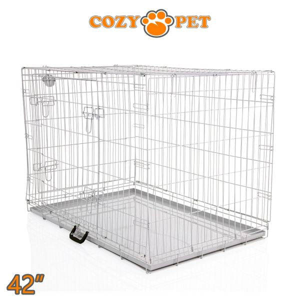 42" Cozy Pet Dog Cage in Light Grey with Metal Tray - DC42G